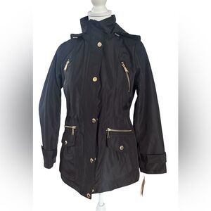 New Micheal Kors Black Women's Lightweight Anorak Jacket with Gold Hardware